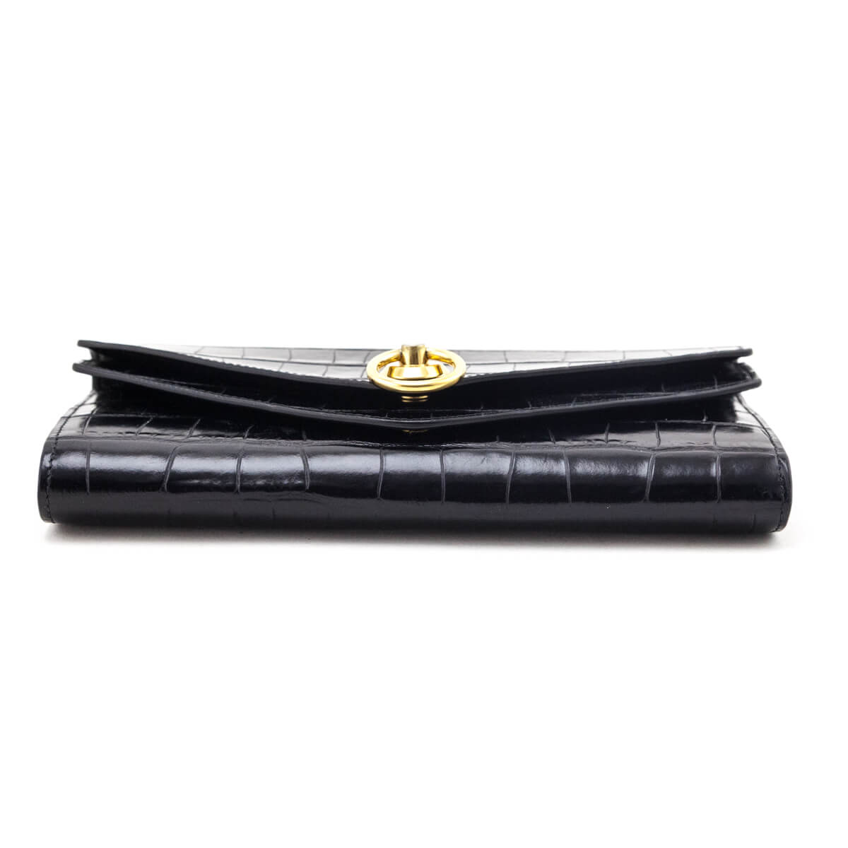 Mulberry Black Croc Embossed Glazed Leather Harlow Wallet - Love that Bag etc - Preowned Authentic Designer Handbags & Preloved Fashions