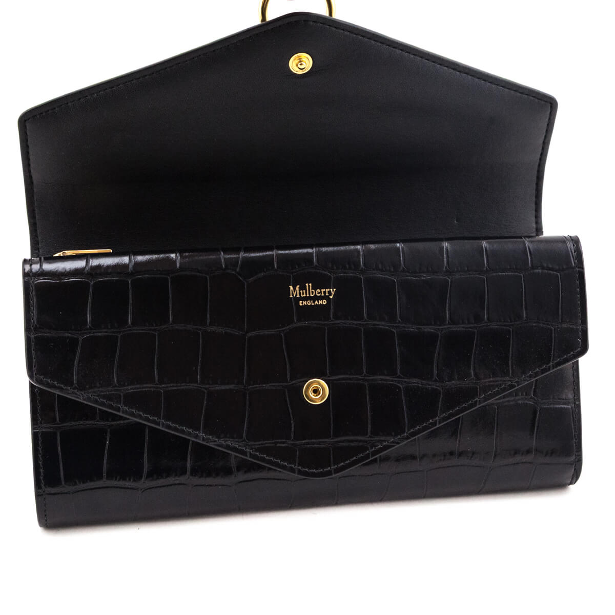Mulberry Black Croc Embossed Glazed Leather Harlow Wallet - Love that Bag etc - Preowned Authentic Designer Handbags & Preloved Fashions