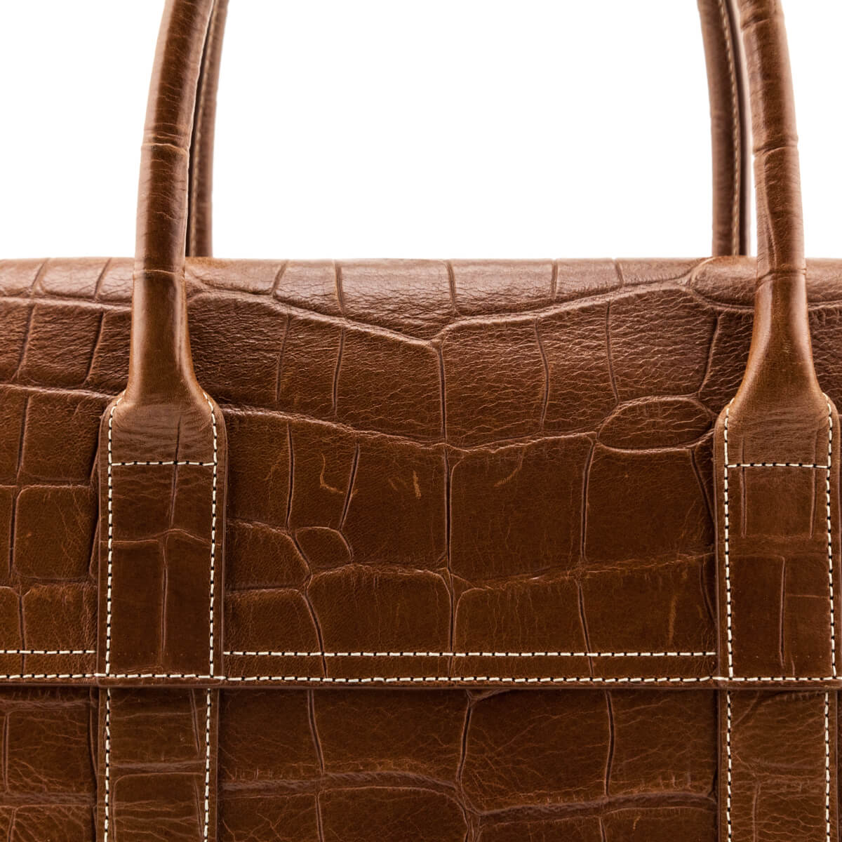 Mulberry Cognac Crocodile-Embossed Calfskin Icon Bayswater Flap Tote - Love that Bag etc - Preowned Authentic Designer Handbags & Preloved Fashions
