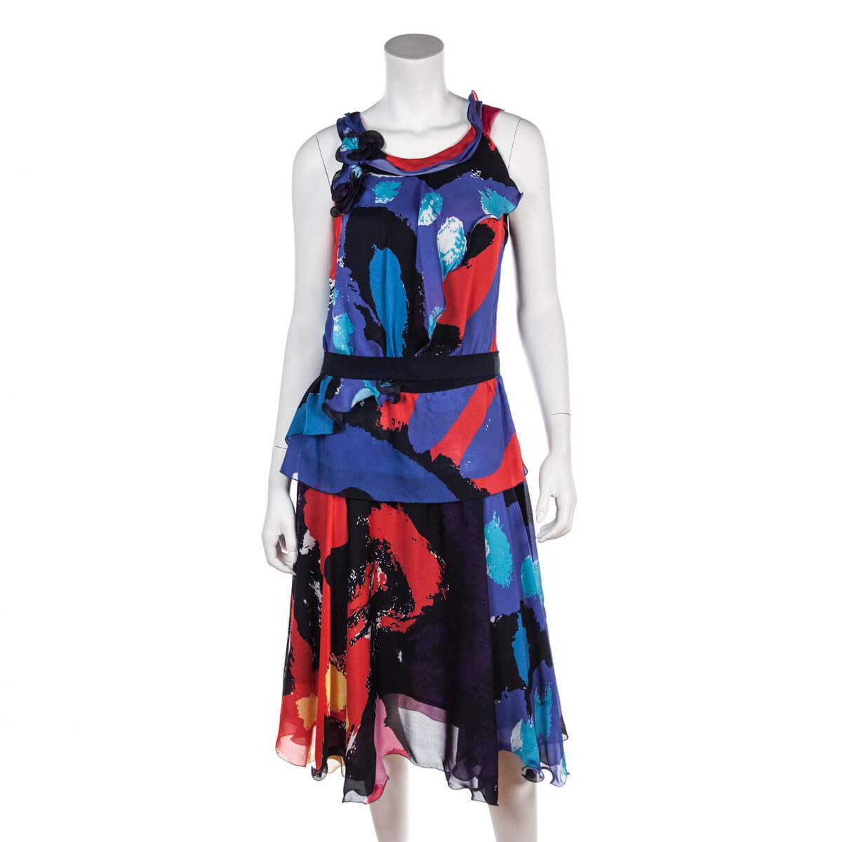 Oscar de la Renta Multicolored Silk Ruffled Dress Size M | US 8 - Love that Bag etc - Preowned Authentic Designer Handbags & Preloved Fashions