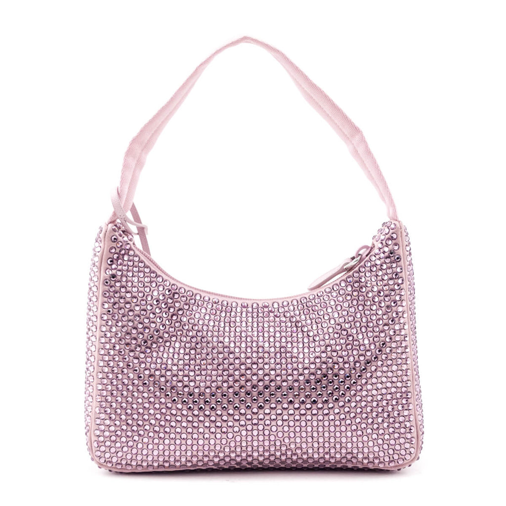 Alabaster Pink Embellished Satin And Leather Mini-pouch