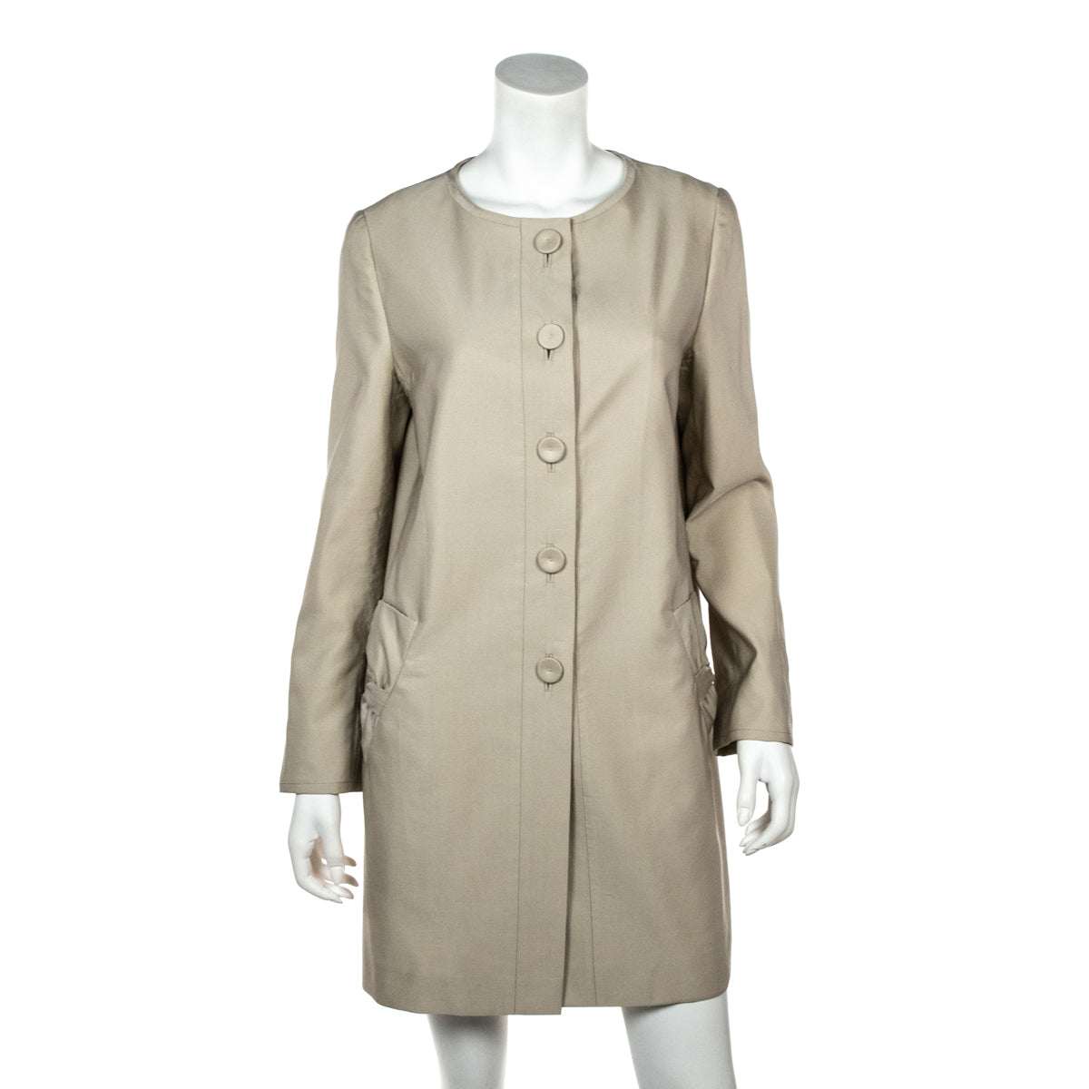 Prada Beige Silk Collarless Coat - Love that Bag etc - Preowned Authentic Designer Handbags & Preloved Fashions