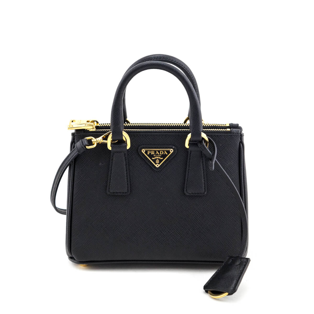Prada Black Saffiano Lux Mini Galleria Double Zip Tote - Love that Bag etc - Preowned Authentic Designer Handbags & Preloved Fashions