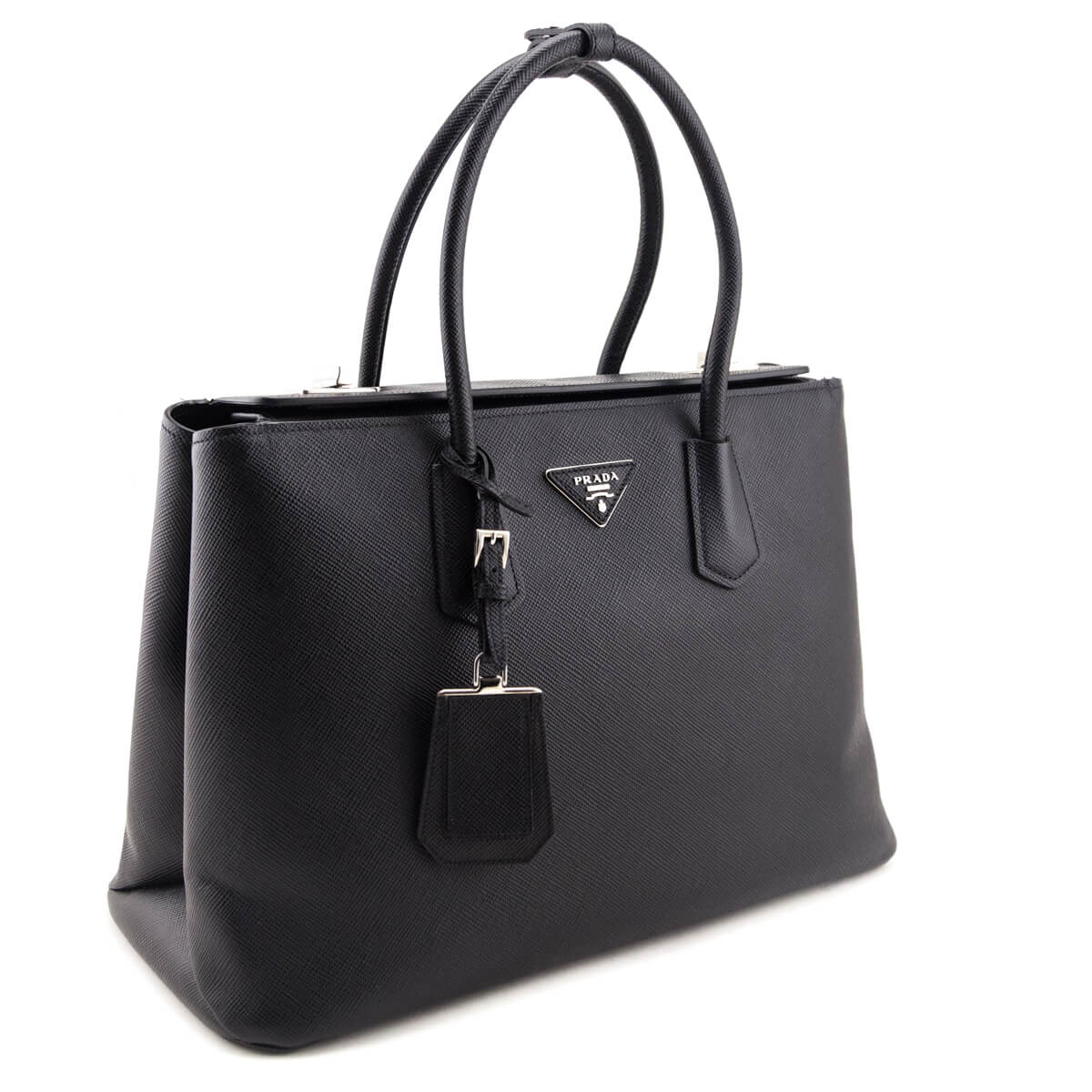 Prada Black Saffiano Turnlock Twin Tote