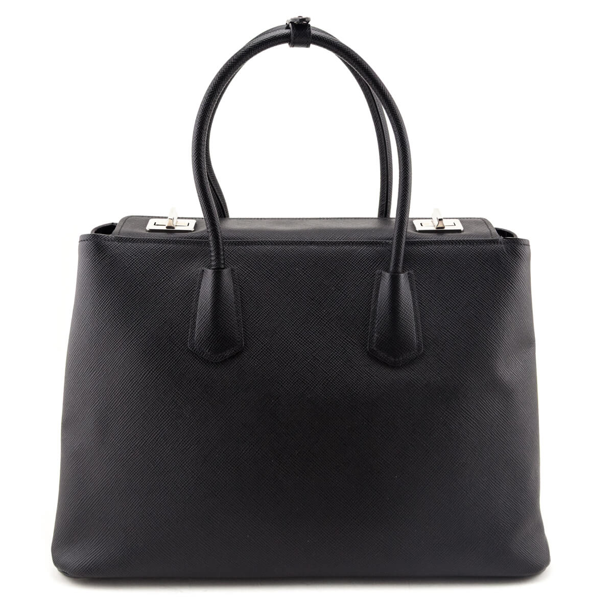 Prada Black Saffiano Turnlock Twin Tote