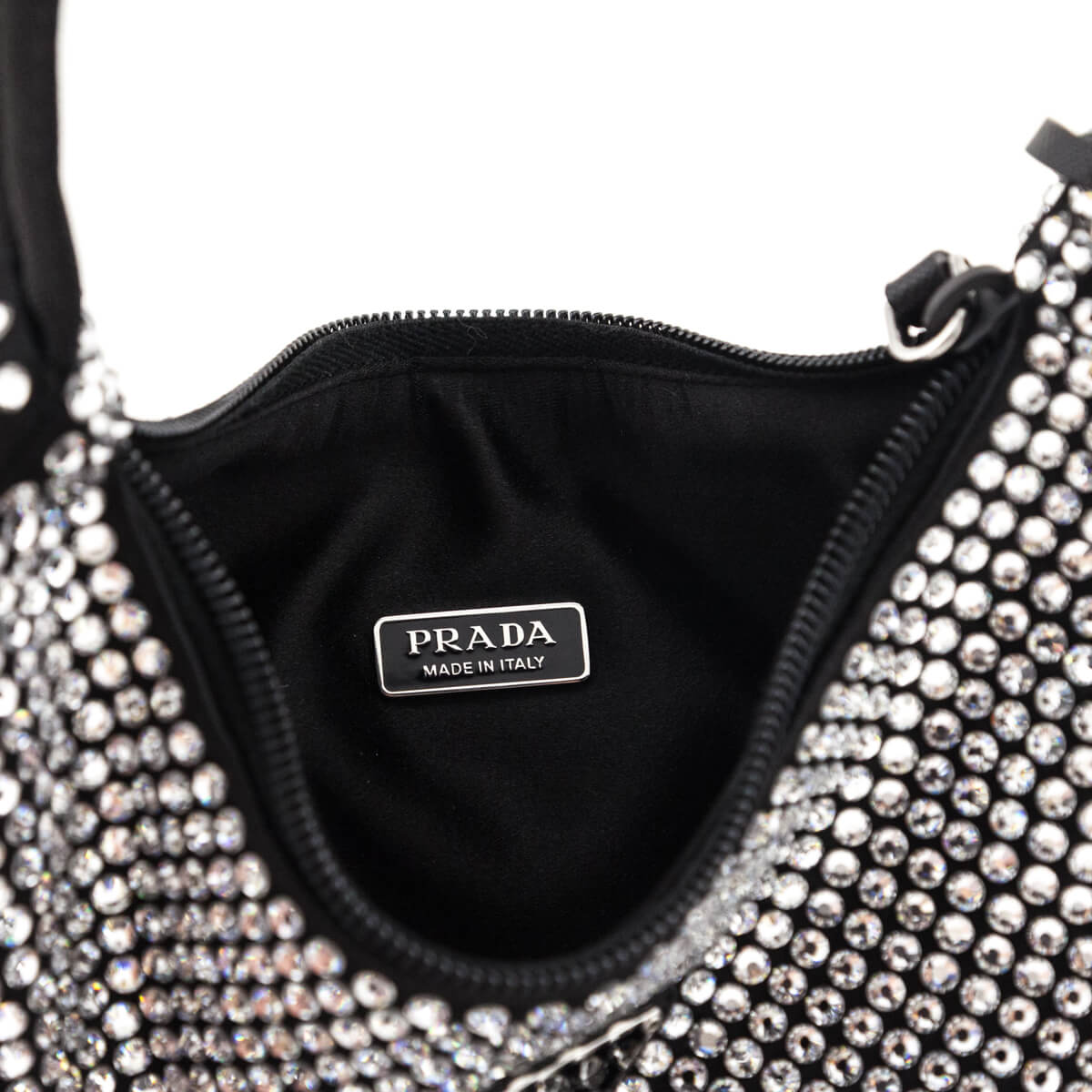 Prada Black Satin & Crystal Mini Re-Edition 2000 Bag - Love that Bag etc - Preowned Authentic Designer Handbags & Preloved Fashions