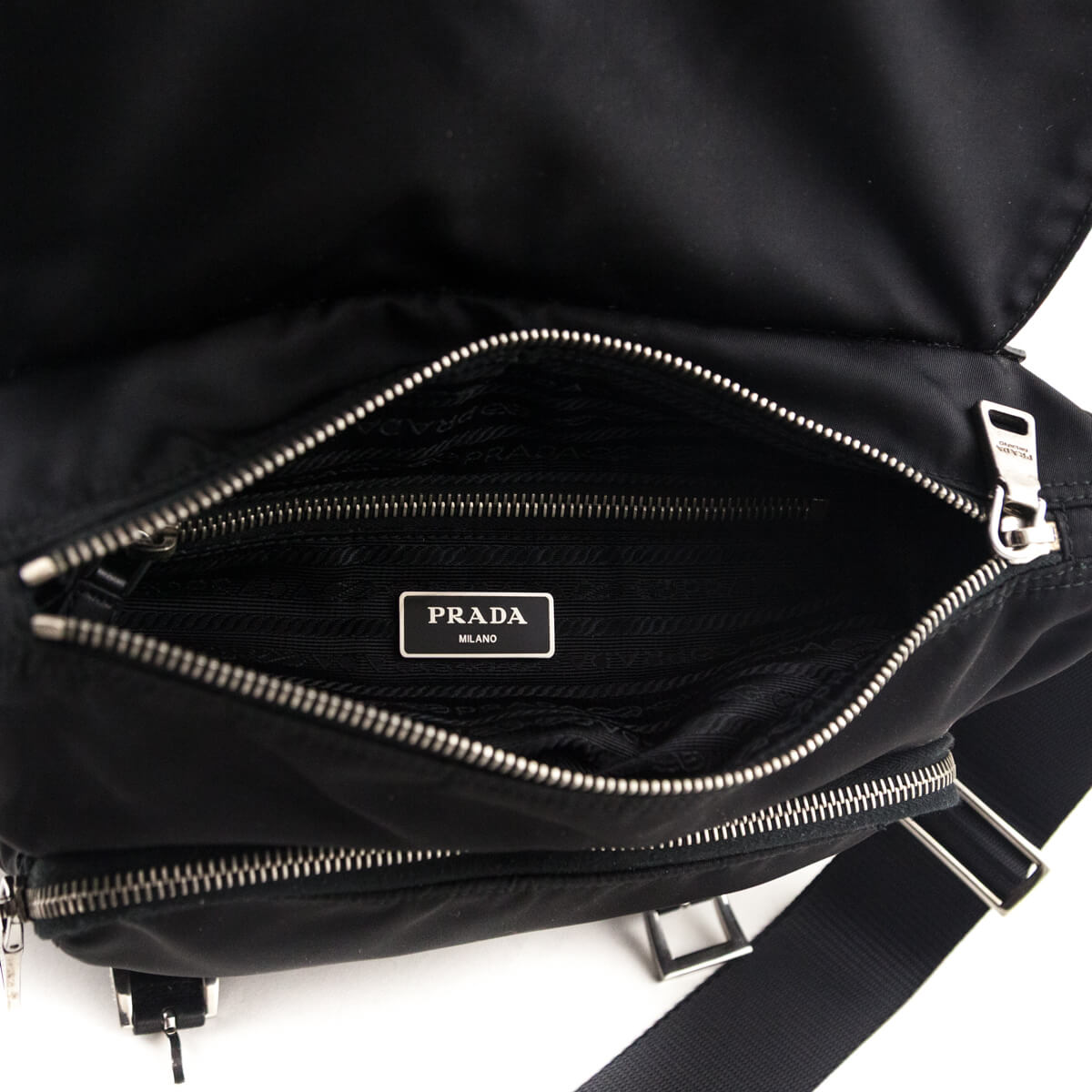 Prada Black Tessuto Nylon Double Buckle Small Messenger Bag - Love that Bag etc - Preowned Authentic Designer Handbags & Preloved Fashions
