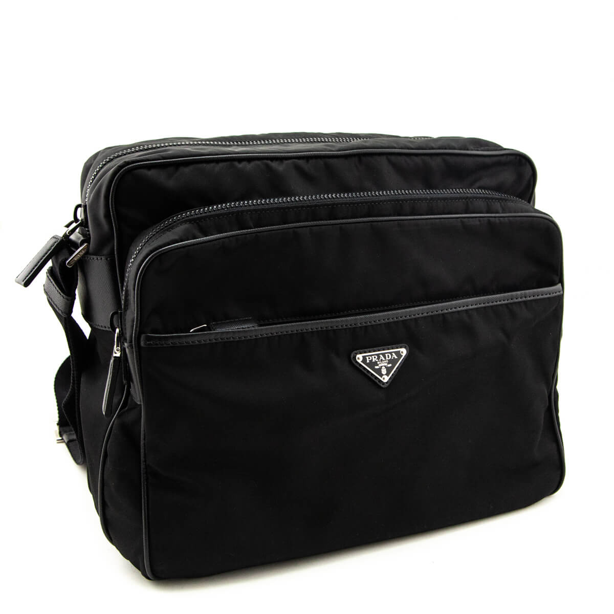 Prada Black Tessuto & Saffiano Messenger Bag - Love that Bag etc - Preowned Authentic Designer Handbags & Preloved Fashions