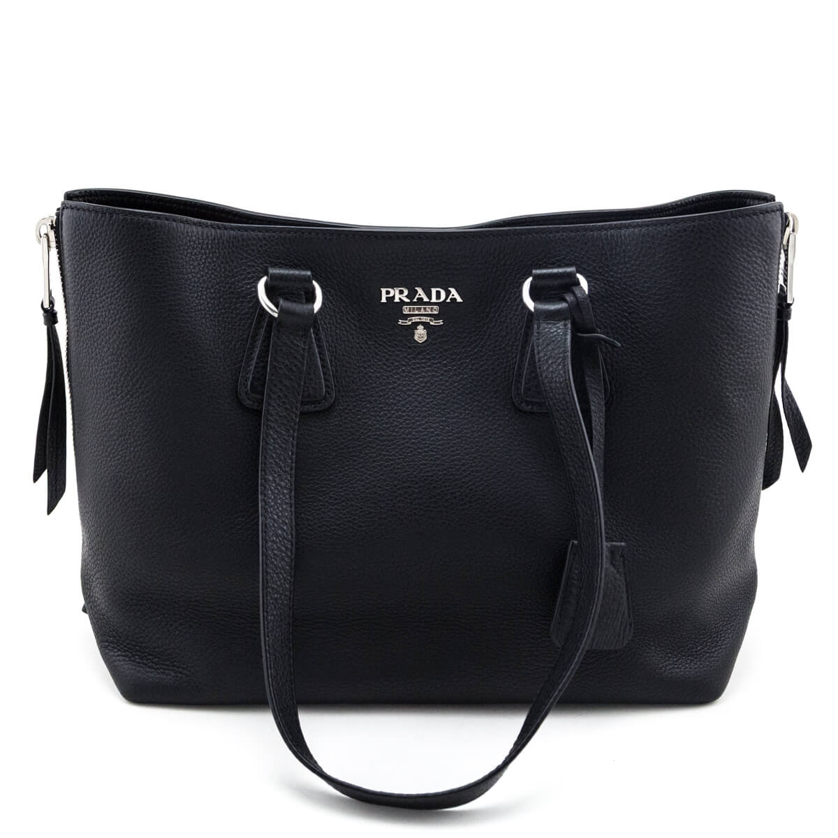 Prada Black Vitello Phenix Side Zip Shopping Tote - Love that Bag etc - Preowned Authentic Designer Handbags & Preloved Fashions