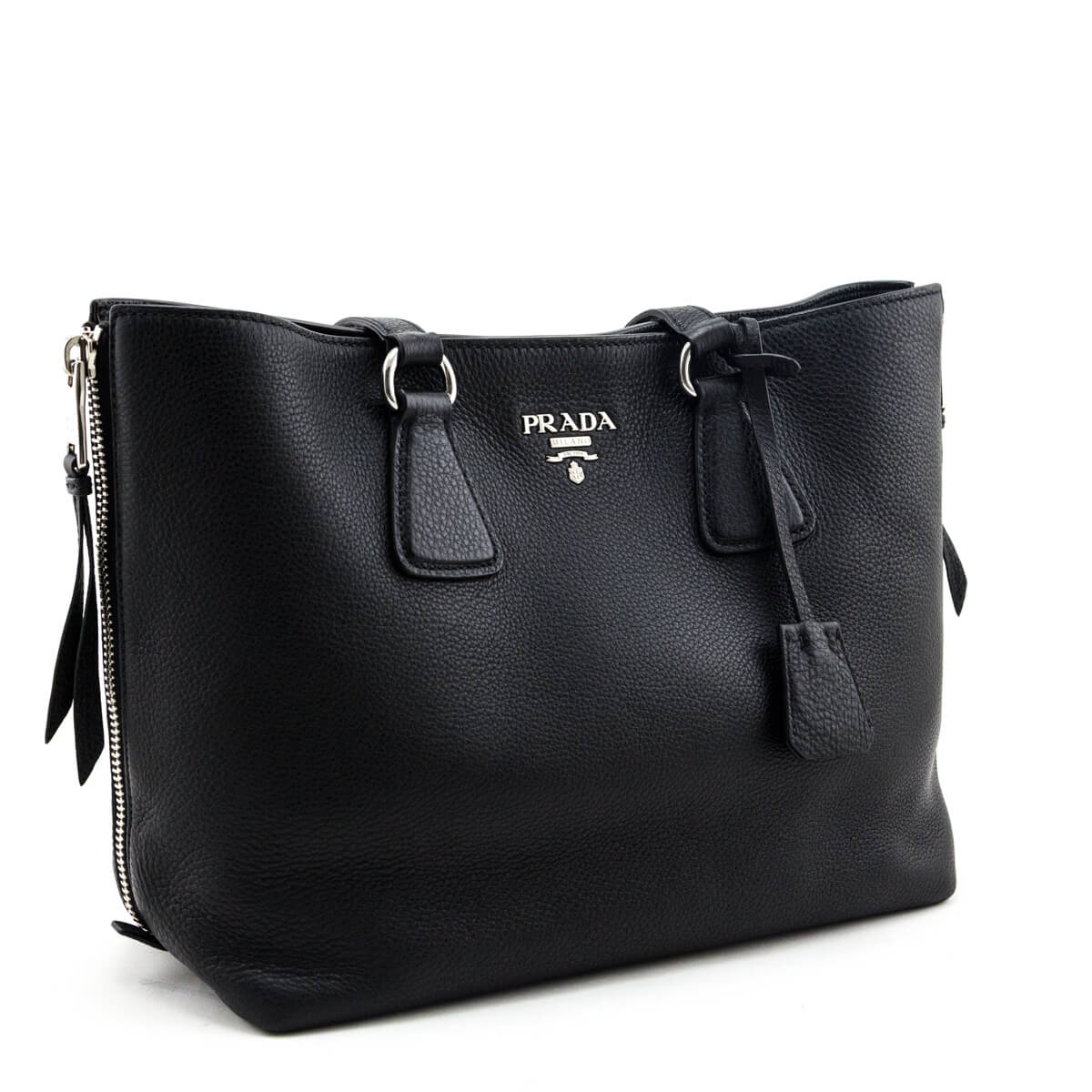 Prada Black Vitello Phenix Side Zip Shopping Tote - Love that Bag etc - Preowned Authentic Designer Handbags & Preloved Fashions
