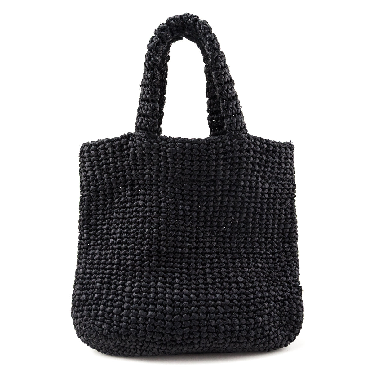 Prada Black Yarn Raffia Effect Crochet Small Logo Tote - Love that Bag etc - Preowned Authentic Designer Handbags & Preloved Fashions