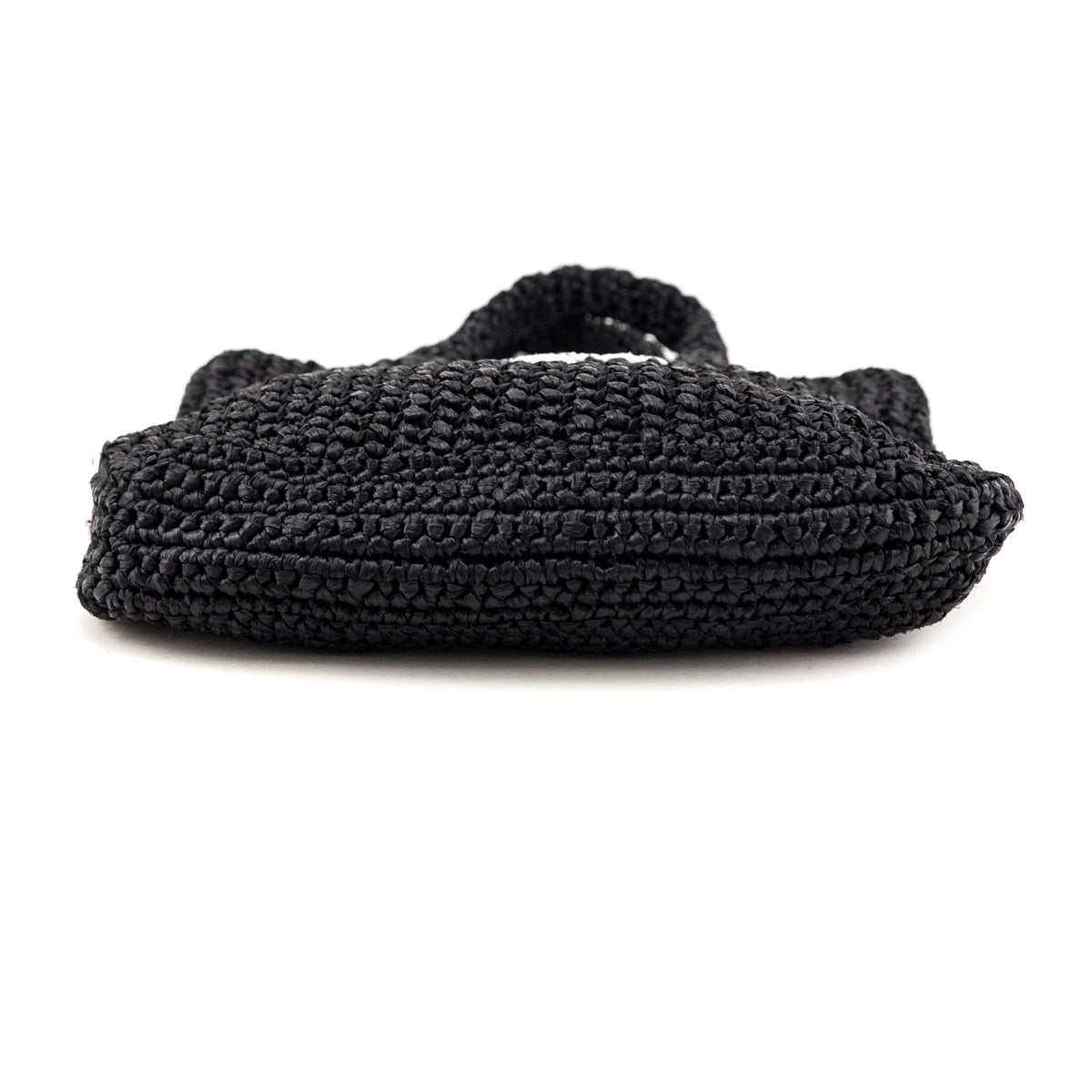 Prada Black Yarn Raffia Effect Crochet Small Logo Tote - Love that Bag etc - Preowned Authentic Designer Handbags & Preloved Fashions