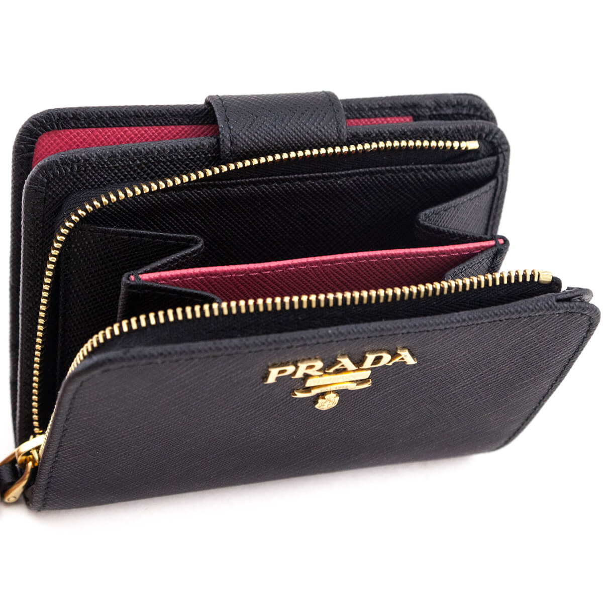 Prada Black & Ibisco Saffiano Small Bi-fold Wallet - Love that Bag etc - Preowned Authentic Designer Handbags & Preloved Fashions