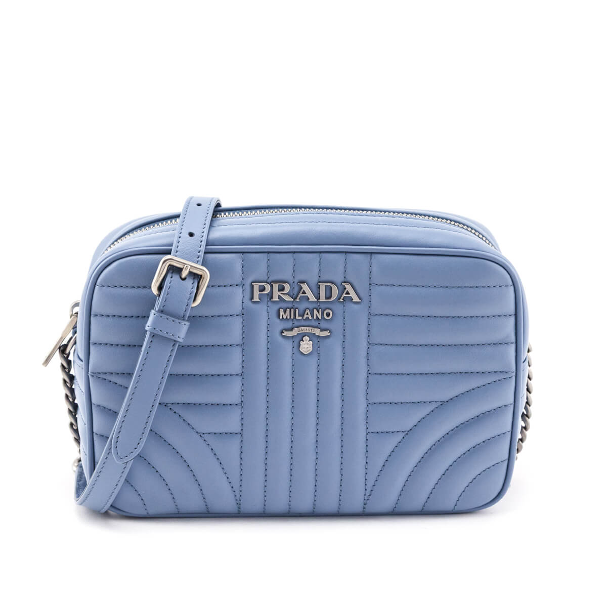 Prada Blue Astrale Soft Calfskin Diagramme Camera Bag