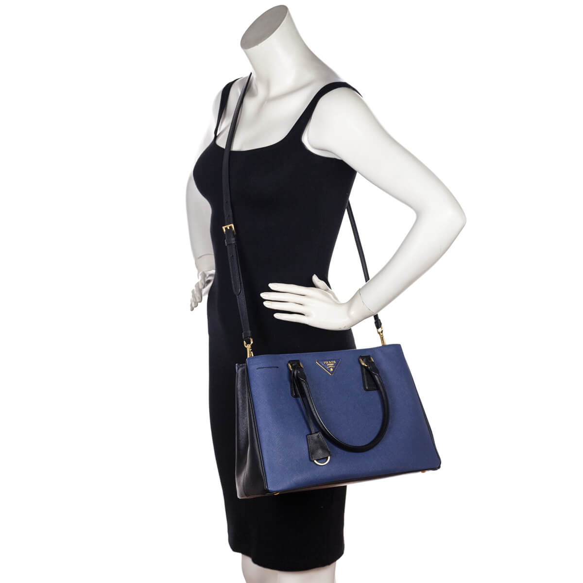 Prada Bluette & Black Saffiano Lux Tote - Love that Bag etc - Preowned Authentic Designer Handbags & Preloved Fashions