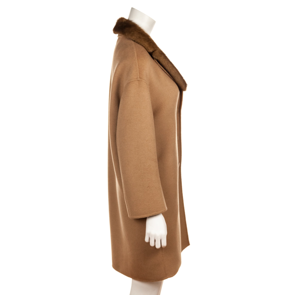 Prada Camel Wool Coat With Mink Collar Size US 8 | IT 44 - Love that Bag etc - Preowned Authentic Designer Handbags & Preloved Fashions