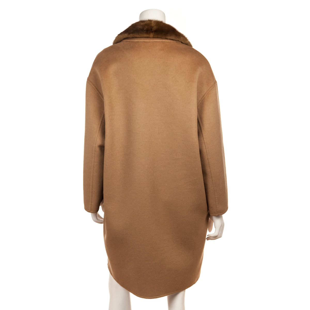 Prada Camel Wool Coat With Mink Collar Size US 8 | IT 44 - Love that Bag etc - Preowned Authentic Designer Handbags & Preloved Fashions