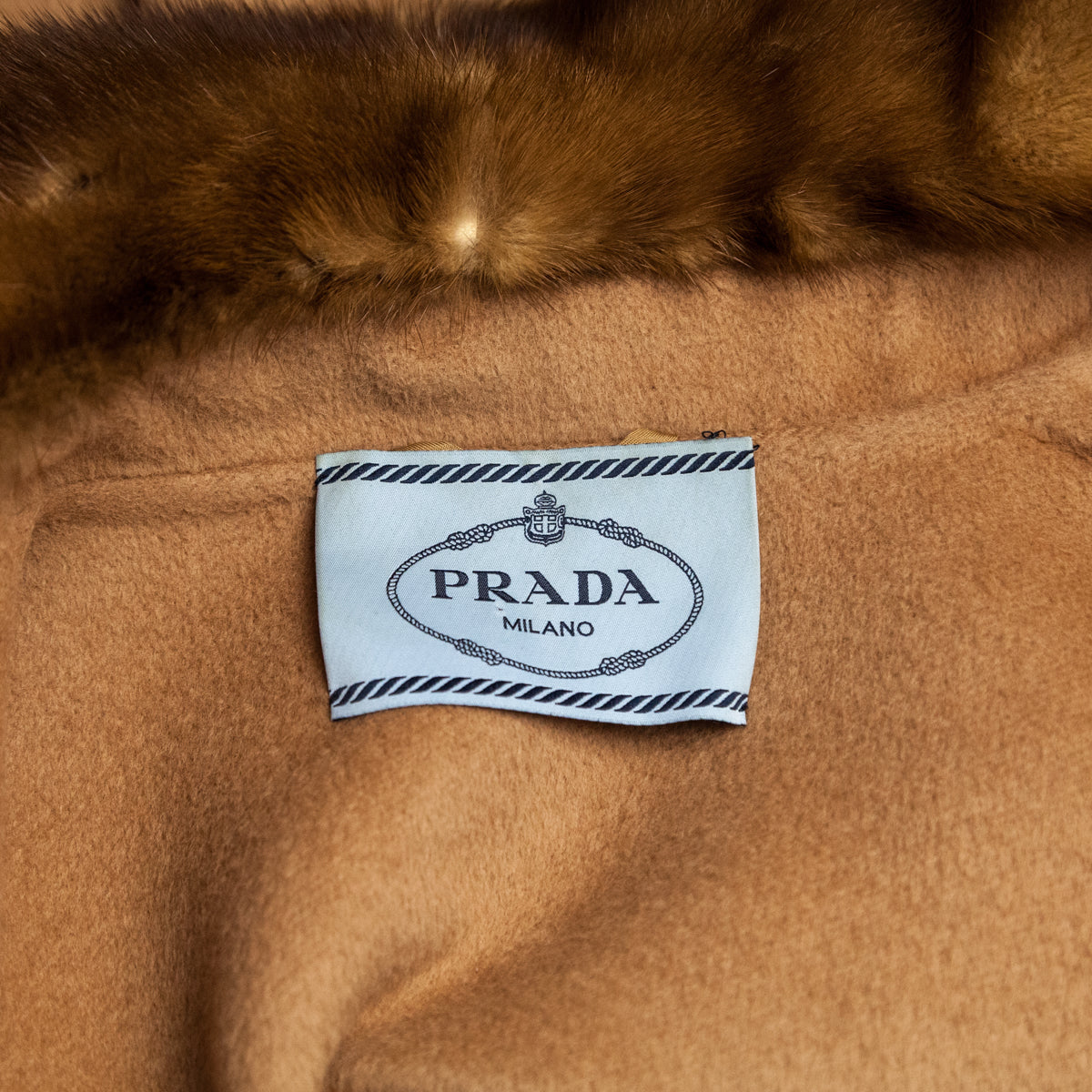 Prada Camel Wool Coat With Mink Collar Size US 8 | IT 44 - Love that Bag etc - Preowned Authentic Designer Handbags & Preloved Fashions