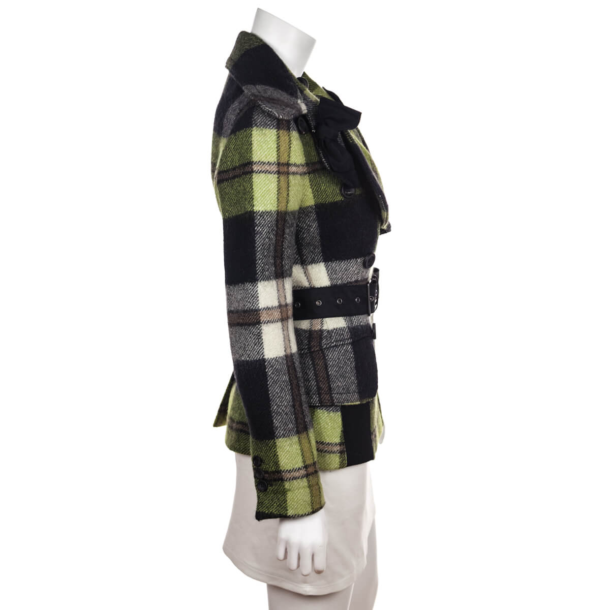 Prada Gray & Green Plaid Wool Belted Jacket Size XS | IT 38 - Love that Bag etc - Preowned Authentic Designer Handbags & Preloved Fashions