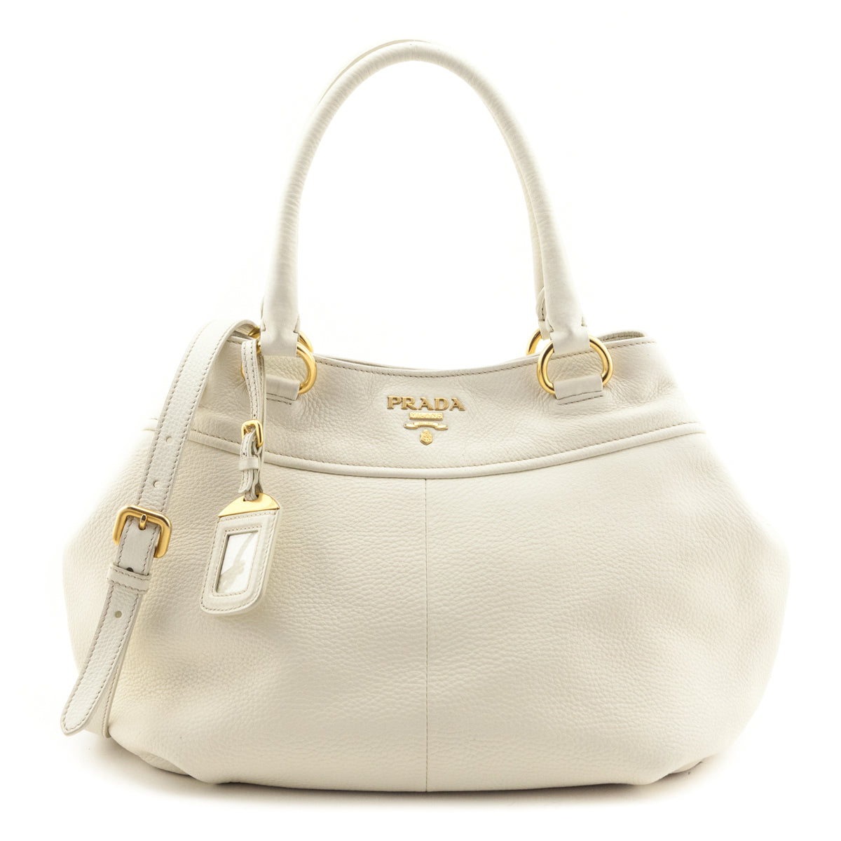 Prada Ivory Vitello Daino 2 Way Shoulder Bag - Love that Bag etc - Preowned Authentic Designer Handbags & Preloved Fashions