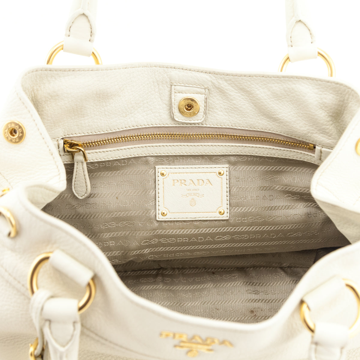 Prada Ivory Vitello Daino 2 Way Shoulder Bag - Love that Bag etc - Preowned Authentic Designer Handbags & Preloved Fashions