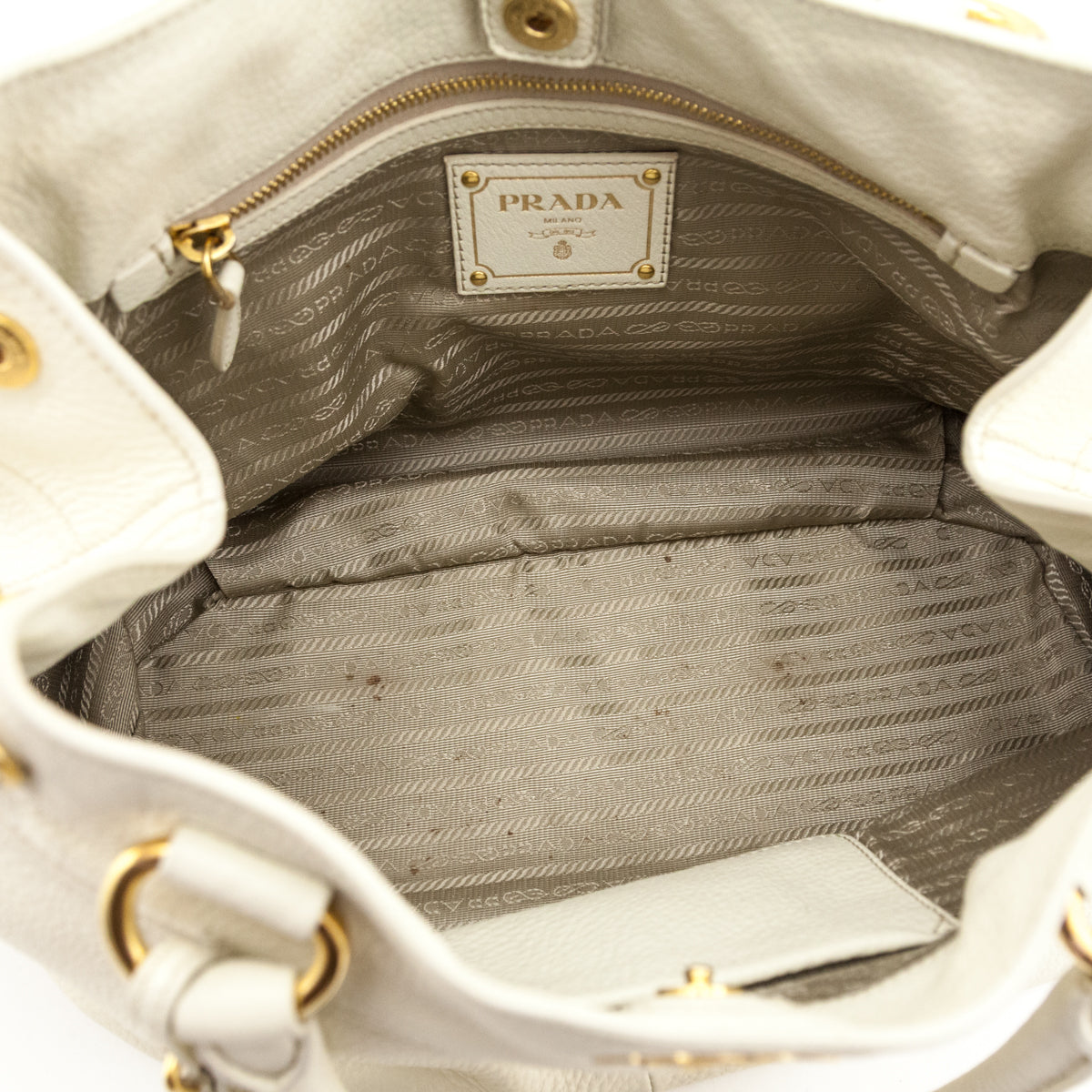 Prada Ivory Vitello Daino 2 Way Shoulder Bag - Love that Bag etc - Preowned Authentic Designer Handbags & Preloved Fashions