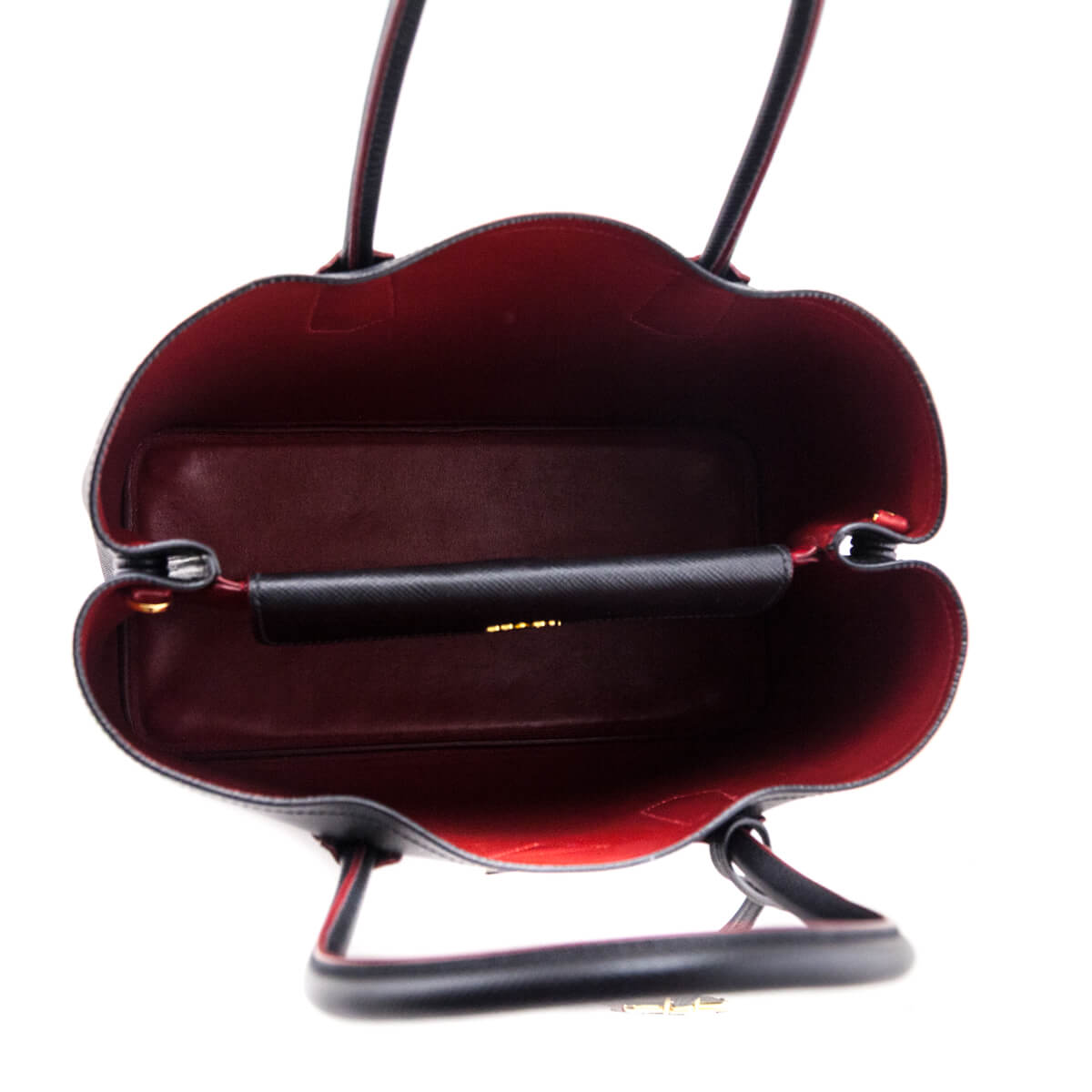 Prada Nero Fuoco Saffiano Cuir Medium Double Bag - Love that Bag etc - Preowned Authentic Designer Handbags & Preloved Fashions
