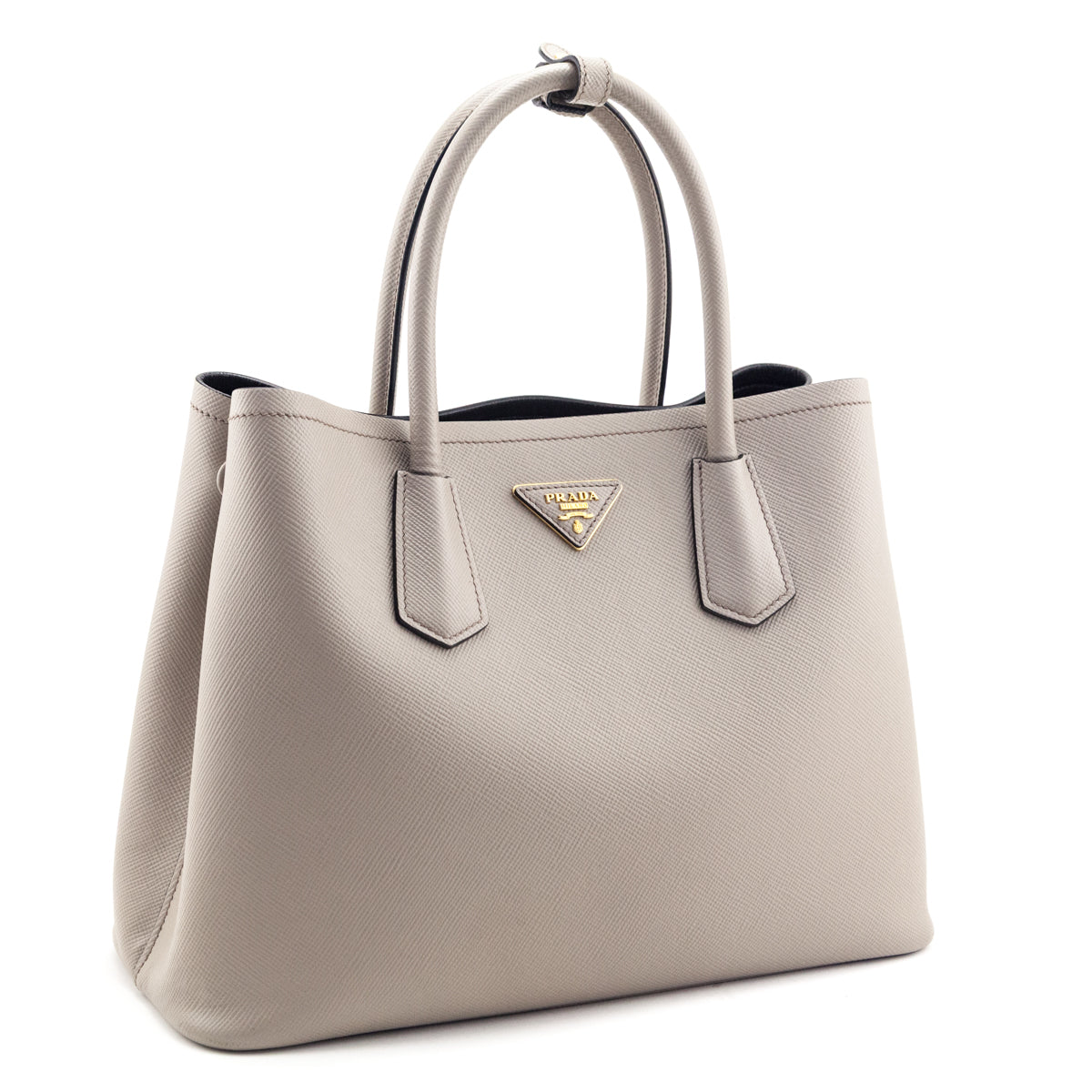 Prada Pomice Nero Saffiano Cuir Medium Double Bag - Love that Bag etc - Preowned Authentic Designer Handbags & Preloved Fashions
