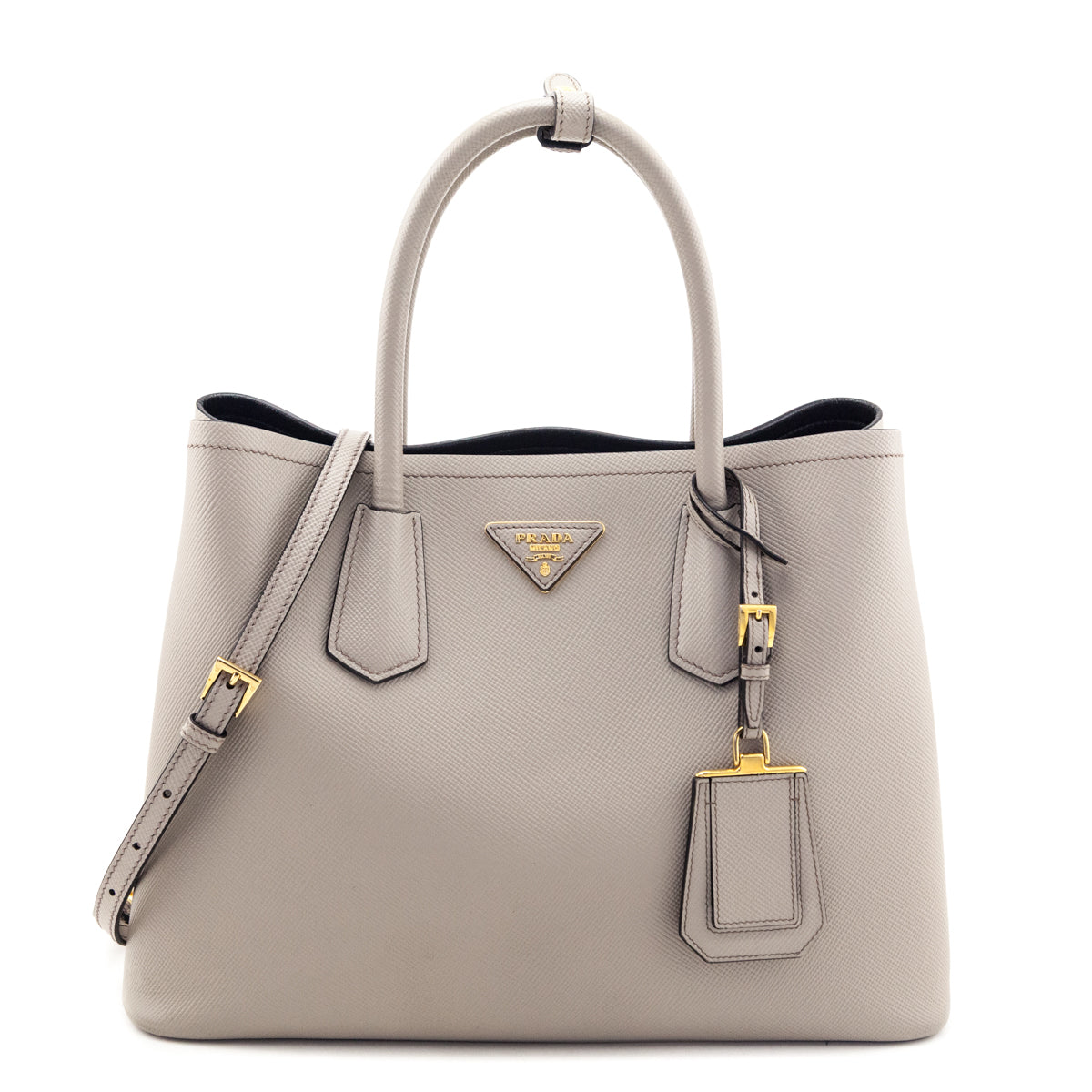 Prada Pomice Nero Saffiano Cuir Medium Double Bag - Love that Bag etc - Preowned Authentic Designer Handbags & Preloved Fashions