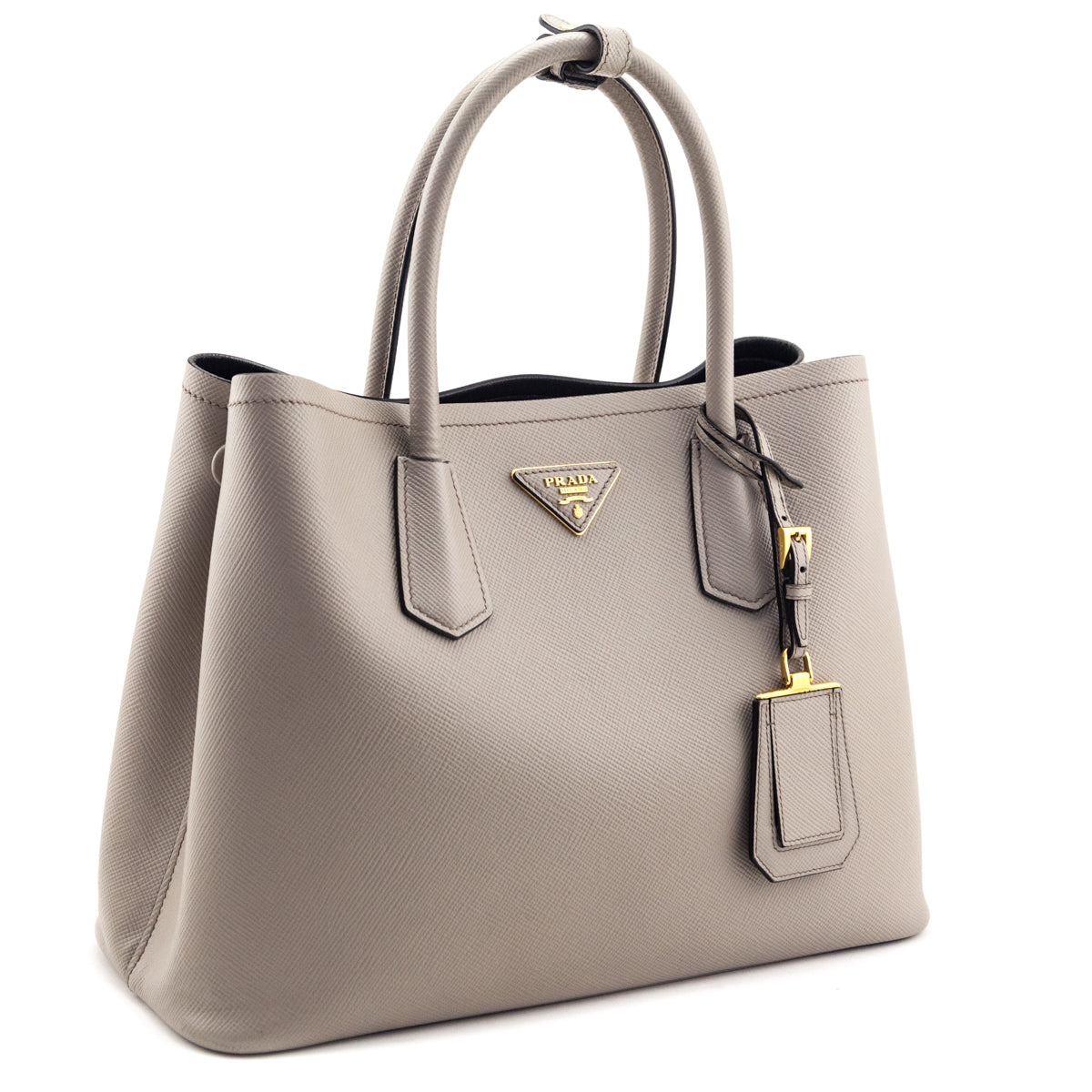 Prada Pomice Nero Saffiano Cuir Medium Double Bag - Love that Bag etc - Preowned Authentic Designer Handbags & Preloved Fashions
