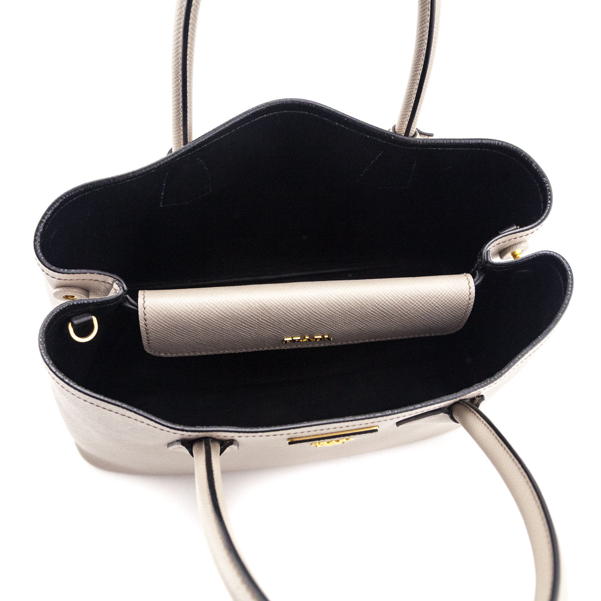 Prada Pomice Nero Saffiano Cuir Medium Double Bag - Love that Bag etc - Preowned Authentic Designer Handbags & Preloved Fashions