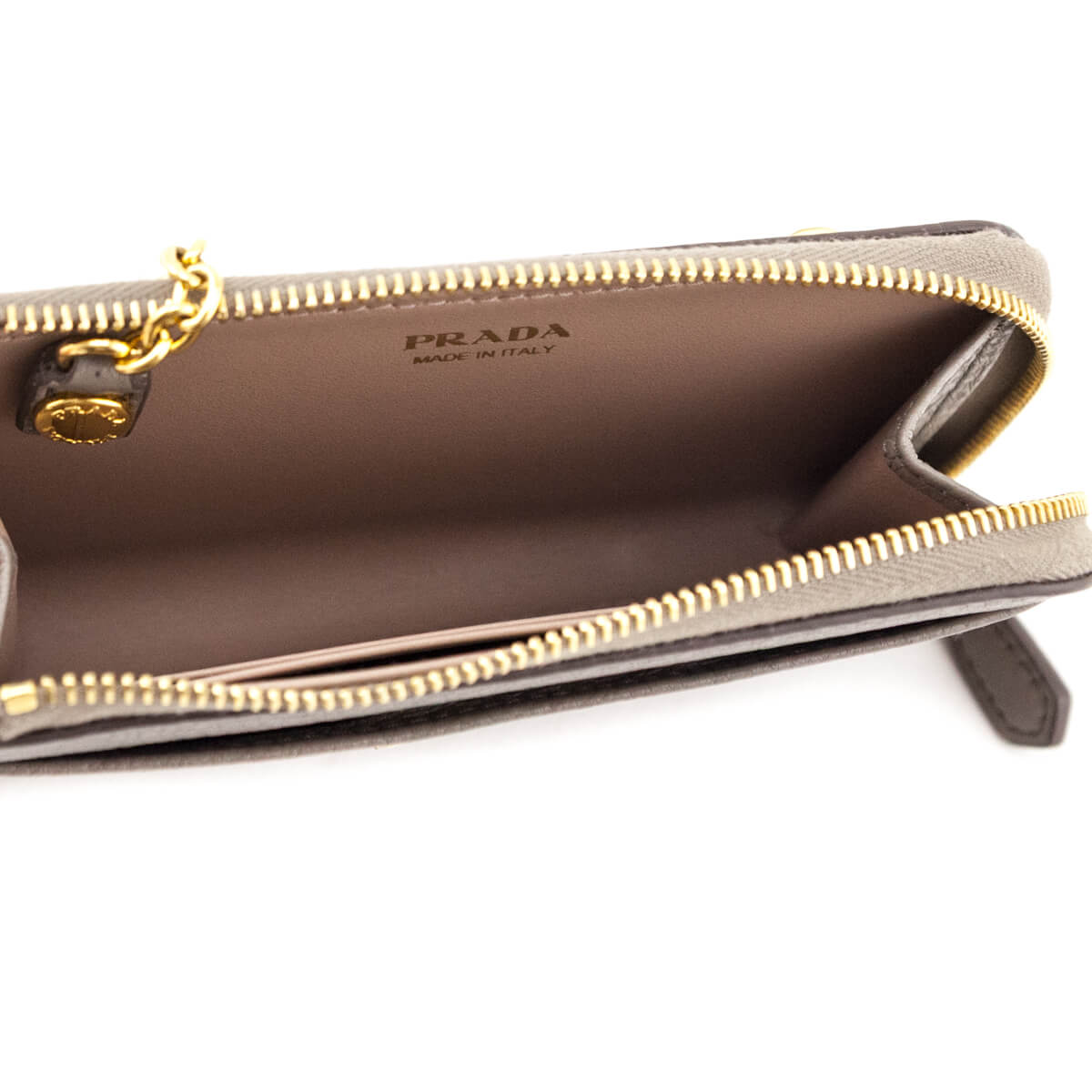 Prada Taupe Zip Around Keychain Wallet - Love that Bag etc - Preowned Authentic Designer Handbags & Preloved Fashions