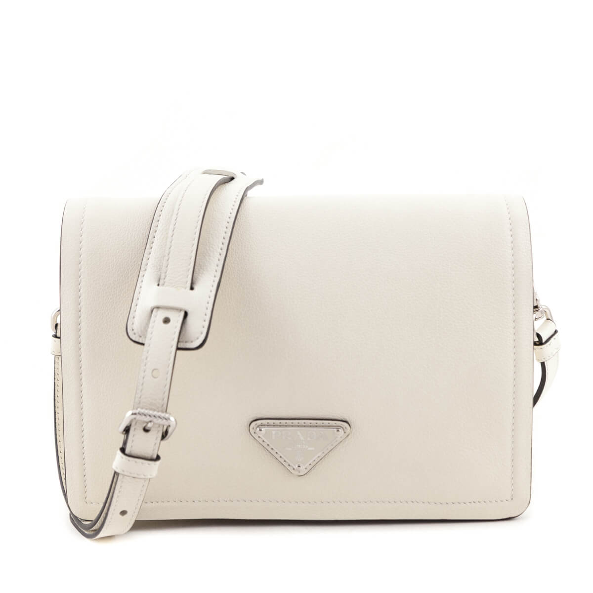 Prada White Glace Calf Logo Full Flap Crossbody Bag - Love that Bag etc - Preowned Authentic Designer Handbags & Preloved Fashions
