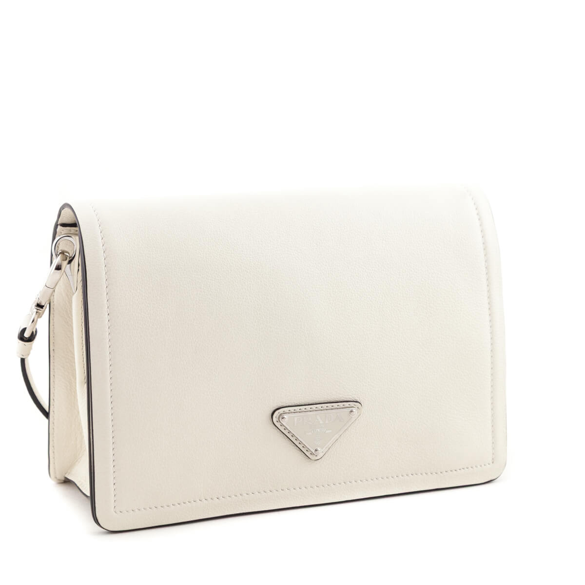 Prada White Glace Calf Logo Full Flap Crossbody Bag - Love that Bag etc - Preowned Authentic Designer Handbags & Preloved Fashions