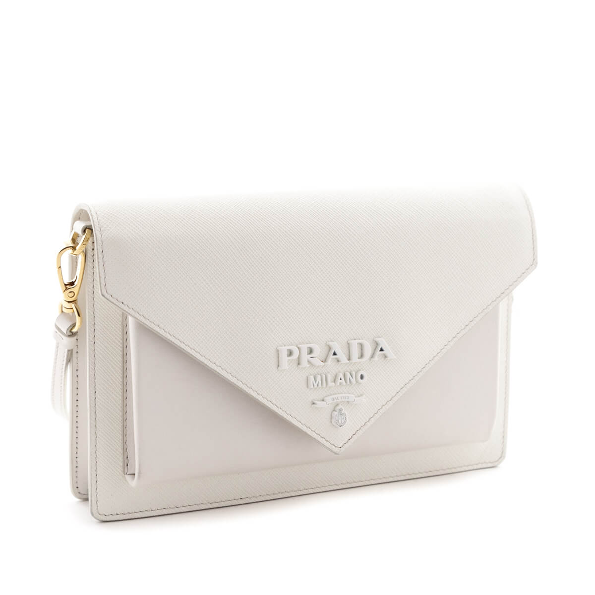 Prada White Saffiano City Calf Mini Envelope Crossbody Bag - Love that Bag etc - Preowned Authentic Designer Handbags & Preloved Fashions