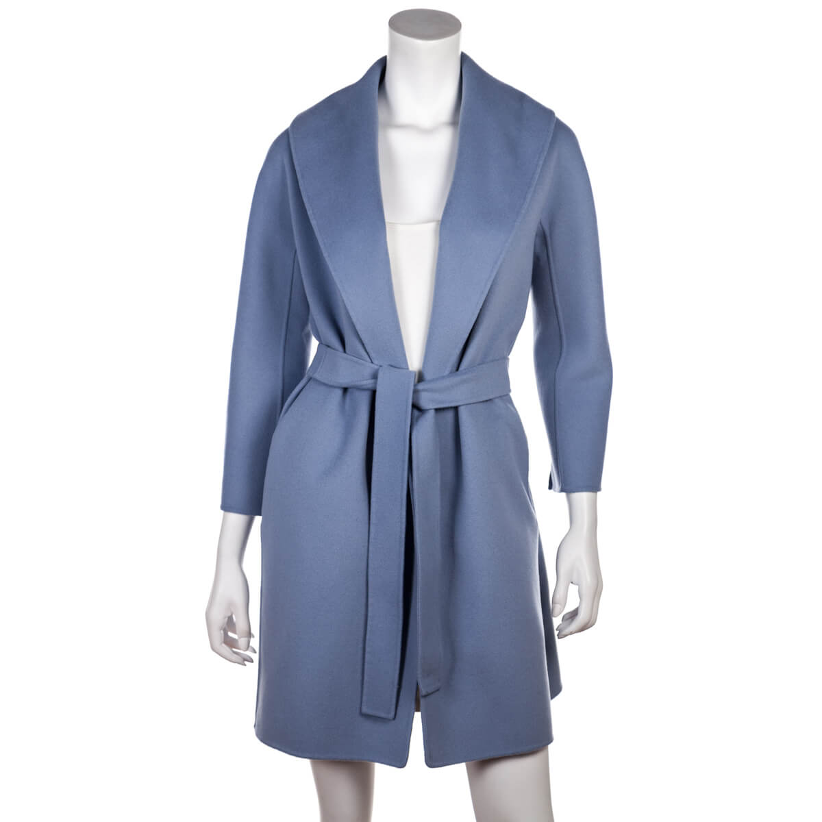 Max Mara Pale Blue Wool Belted Coat Size US 4 | IT 38 - Love that Bag etc - Preowned Authentic Designer Handbags & Preloved Fashions