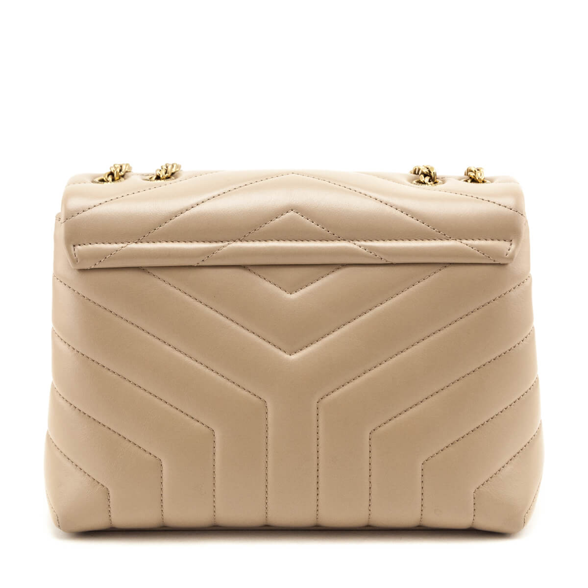 Saint Laurent Beige Calfskin Y Quilted Monogram Small Loulou Chain Satchel - Love that Bag etc - Preowned Authentic Designer Handbags & Preloved Fashions
