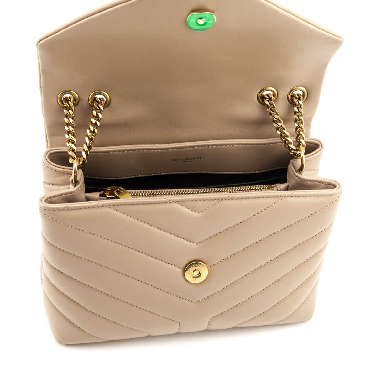 Saint Laurent Beige Calfskin Y Quilted Monogram Small Loulou Chain Satchel - Love that Bag etc - Preowned Authentic Designer Handbags & Preloved Fashions