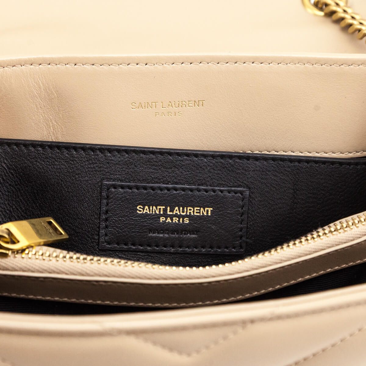 Saint Laurent Beige Calfskin Y Quilted Monogram Small Loulou Chain Satchel - Love that Bag etc - Preowned Authentic Designer Handbags & Preloved Fashions