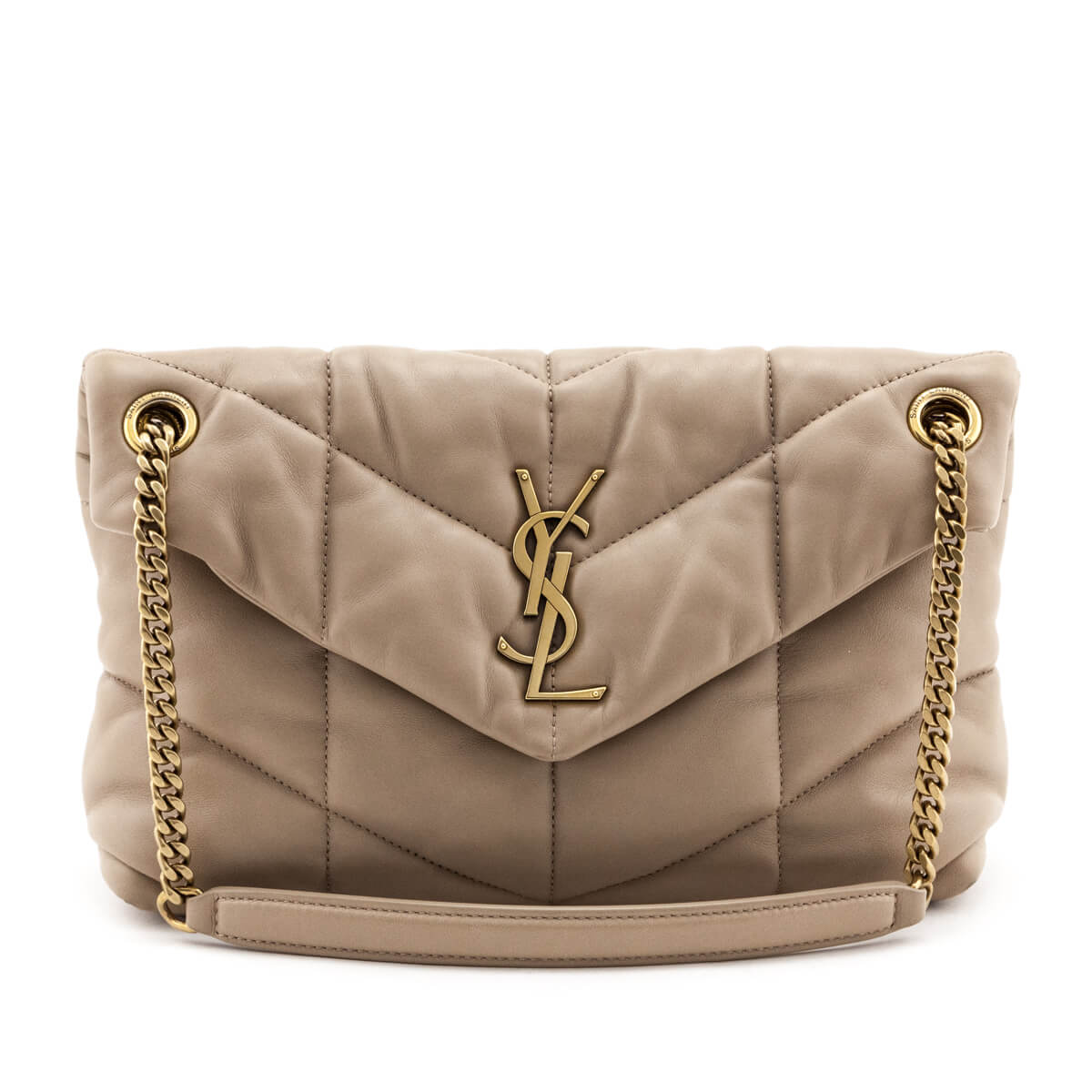Saint Laurent Beige Lambskin Quilted Small Loulou Puffer Satchel - Love that Bag etc - Preowned Authentic Designer Handbags & Preloved Fashions