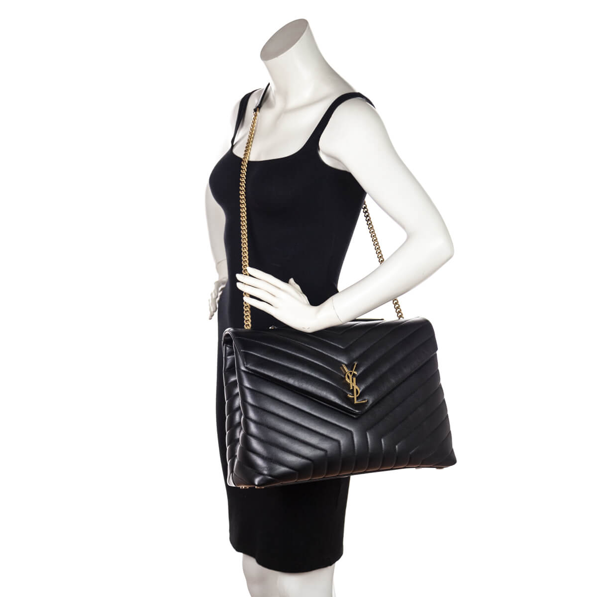 Saint Laurent Black Calfskin Matelasse Large Loulou Monogram Chain Satchel - Love that Bag etc - Preowned Authentic Designer Handbags & Preloved Fashions