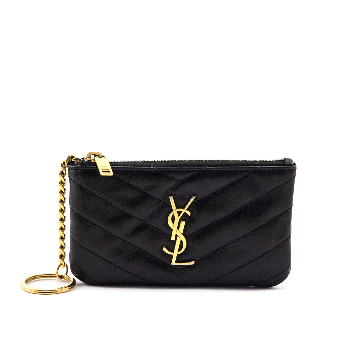 Saint Laurent Black Calfskin Matelasse Monogram Key Pouch - Love that Bag etc - Preowned Authentic Designer Handbags & Preloved Fashions