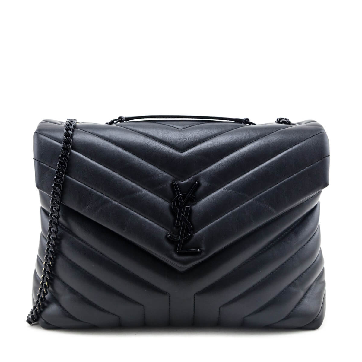 Saint Laurent Black Calfskin Y Quilted Monogram Medium Loulou Chain Satchel
