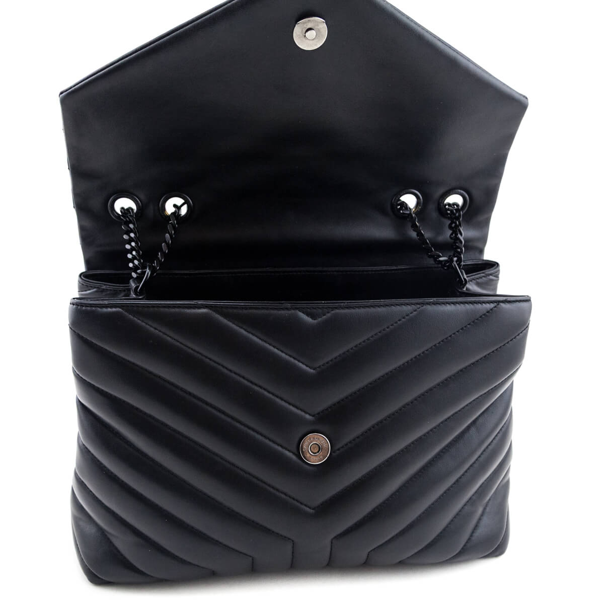 Saint Laurent Black Calfskin Y Quilted Monogram Medium Loulou Chain Satchel