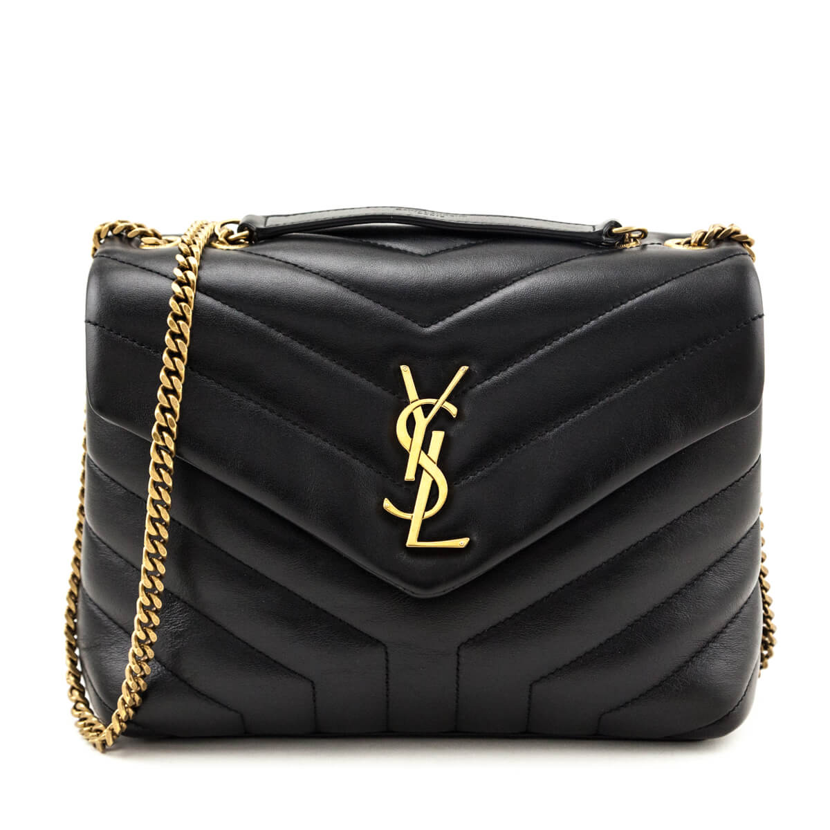 Saint Laurent Black Calfskin Y Quilted Monogram Small Loulou Chain Satchel