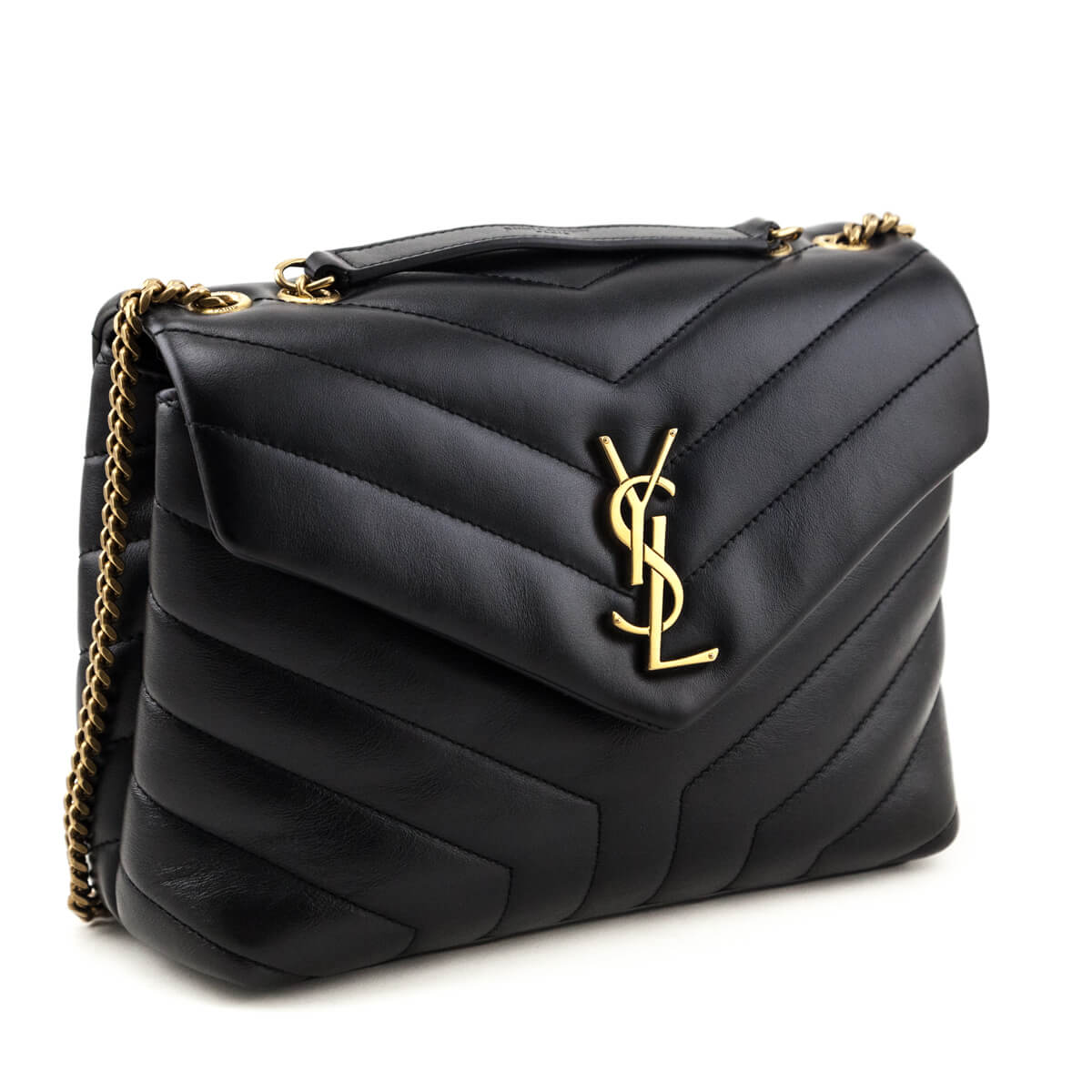 Saint Laurent Black Calfskin Y Quilted Monogram Small Loulou Chain Satchel