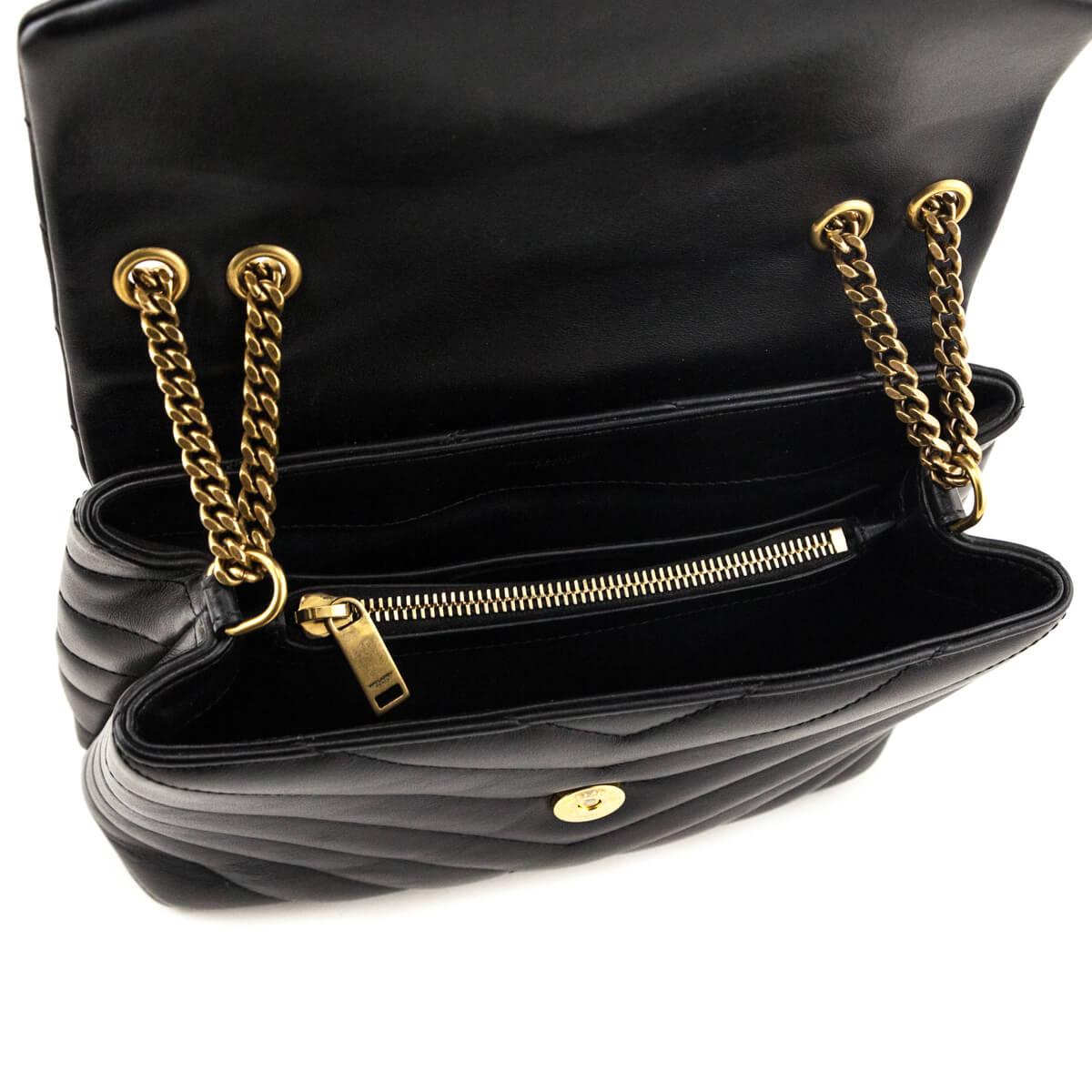 Saint Laurent Black Calfskin Y Quilted Monogram Small Loulou Chain Satchel