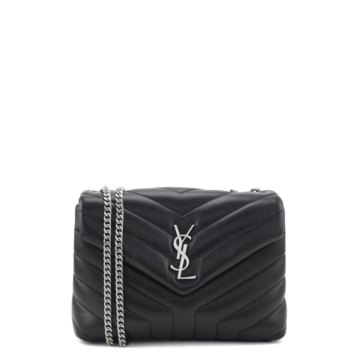 Saint Laurent Black Calfskin Y Quilted Monogram Small Loulou Chain Satchel - Love that Bag etc - Preowned Authentic Designer Handbags & Preloved Fashions