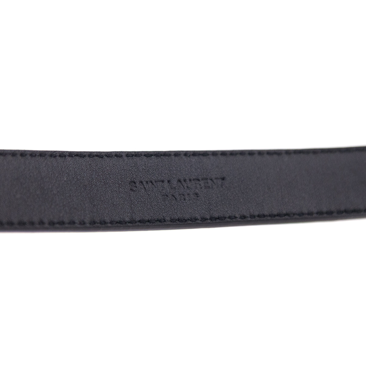 Saint Laurent Black Croc Embossed Skinny Monogram Belt