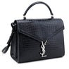 Saint Laurent Black Crocodile Embossed Calfskin Medium Classic Monogram Cassandra Top Handle - Love that Bag etc - Preowned Authentic Designer Handbags & Preloved Fashions